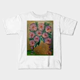 Purple gold flowers bouquet in a metallic gold vase Kids T-Shirt